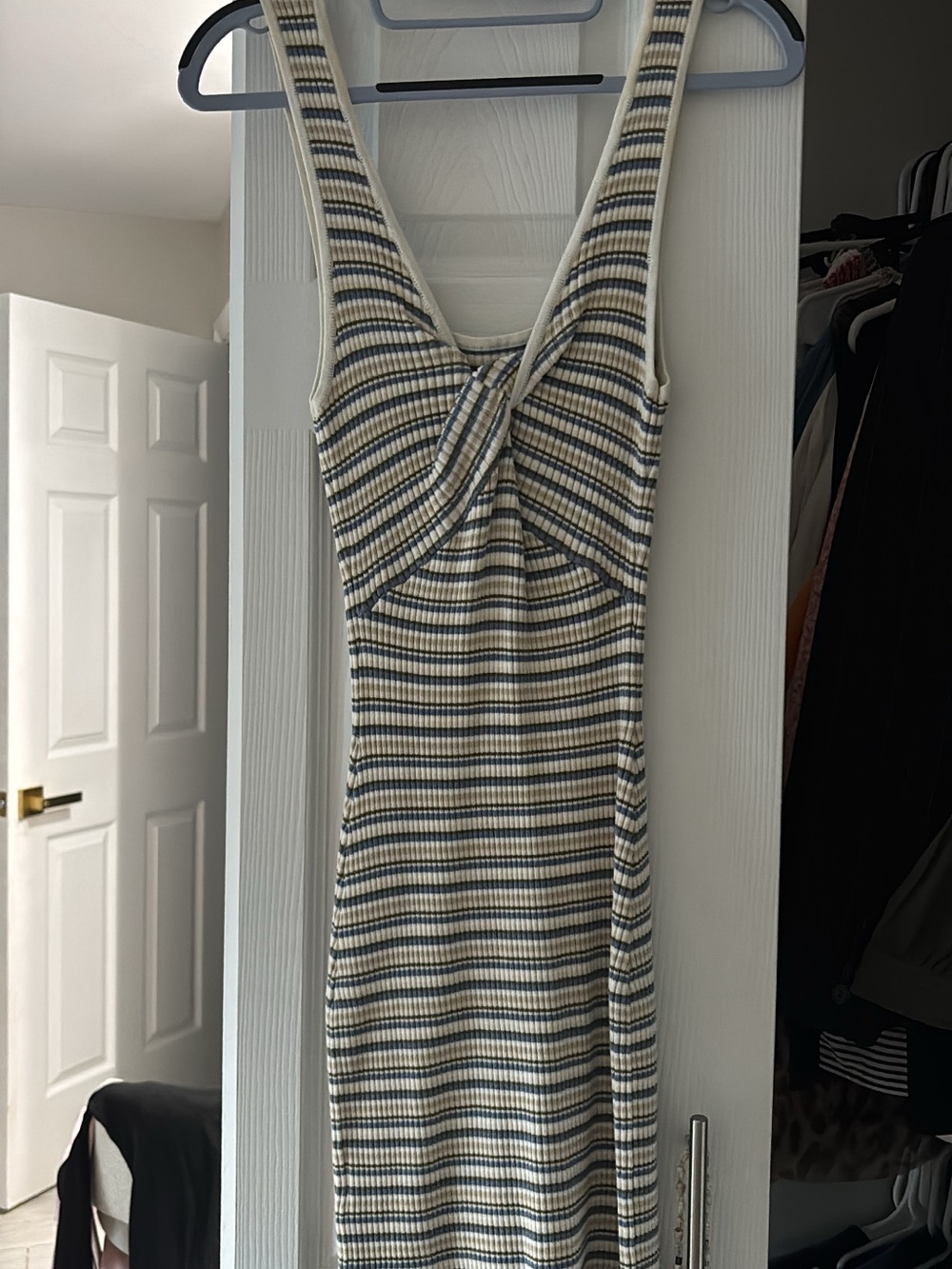Abercrombie & Fitch Ribbed Maxi Dress in Cream, Navy, Beige